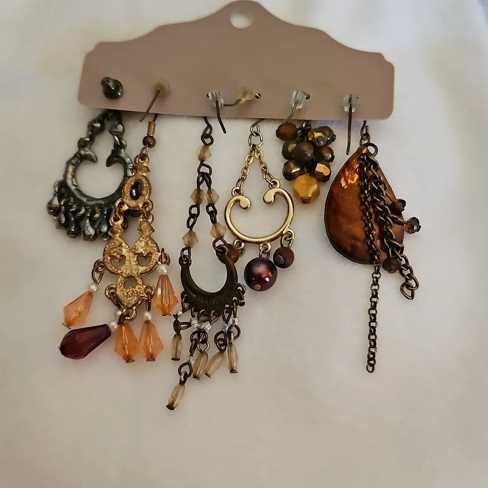 Vtg Set of Six Single Boho Gypsy Chandalier Dangle Hook Earrings